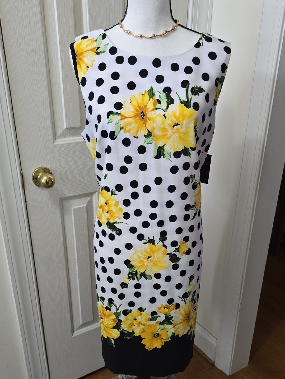 ALYX DRESS WOMEN'S PLUS BLACK & WHITE FLORAL POLKA-DOT SLEEVELESS DRESS SIZE 16